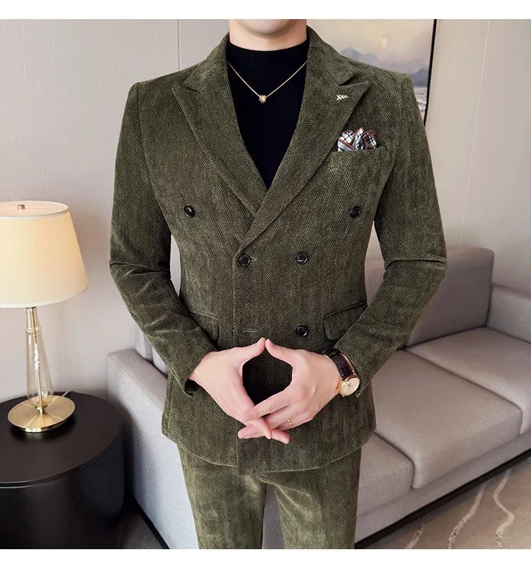 2025 Winter Woolen Men's Wedding Groom Suit Double Breasted Suit 3 Piece Set Business Casual Office Work Party Prom Dress Suits