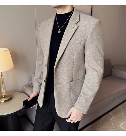 High Qualitys Thickened Wool Suit Jacket Autumn Winter New Luxury Solid Color Formal Men Business Slim Fit Social Party Tuxedo