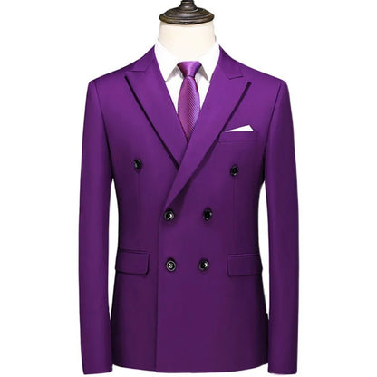 Men's Double Breasted Blazer – Slim Fit Solid Color Formal Jacket for Weddings & Office