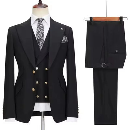 3 Piece Formal Slim Fit Men Suits Groom Tuxedos Peak Lapel Single Breasted Blazer Vest Pants Sets Business Clothing for Men