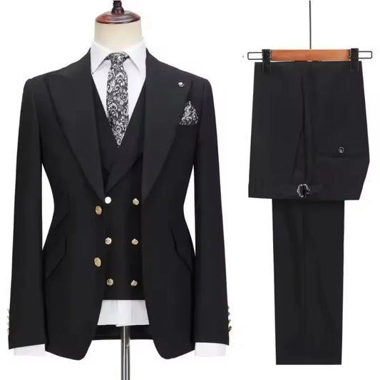 3 Piece Formal Slim Fit Men Suits Groom Tuxedos Peak Lapel Single Breasted Blazer Vest Pants Sets Business Clothing for Men