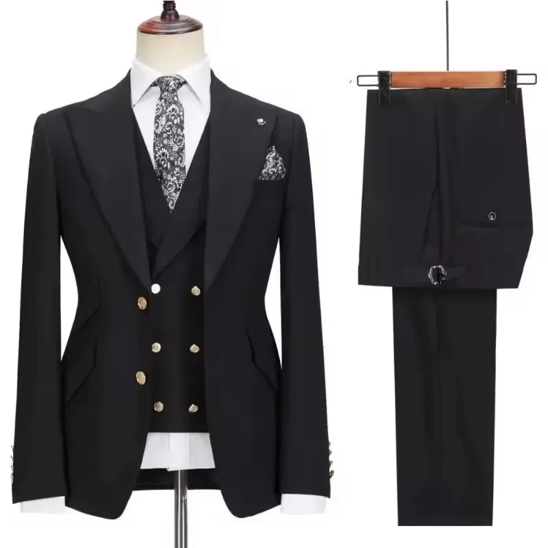 3 Piece Formal Slim Fit Men Suits Groom Tuxedos Peak Lapel Single Breasted Blazer Vest Pants Sets Business Clothing for Men