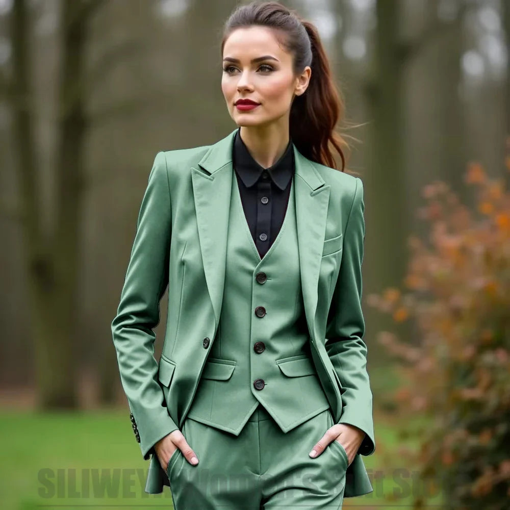 Women 3 Piece Suit Set Blazer Vest Pants Slim Fit Office Business Party Formal Attire Customizable Size for Ladies