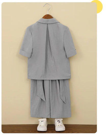 Boys Solid Short Sleeves Blazer Jack Vest Pants Children Suit Waistcoat Wedding Clothes Sets Toddler Formal Dress Kids Tuxedos