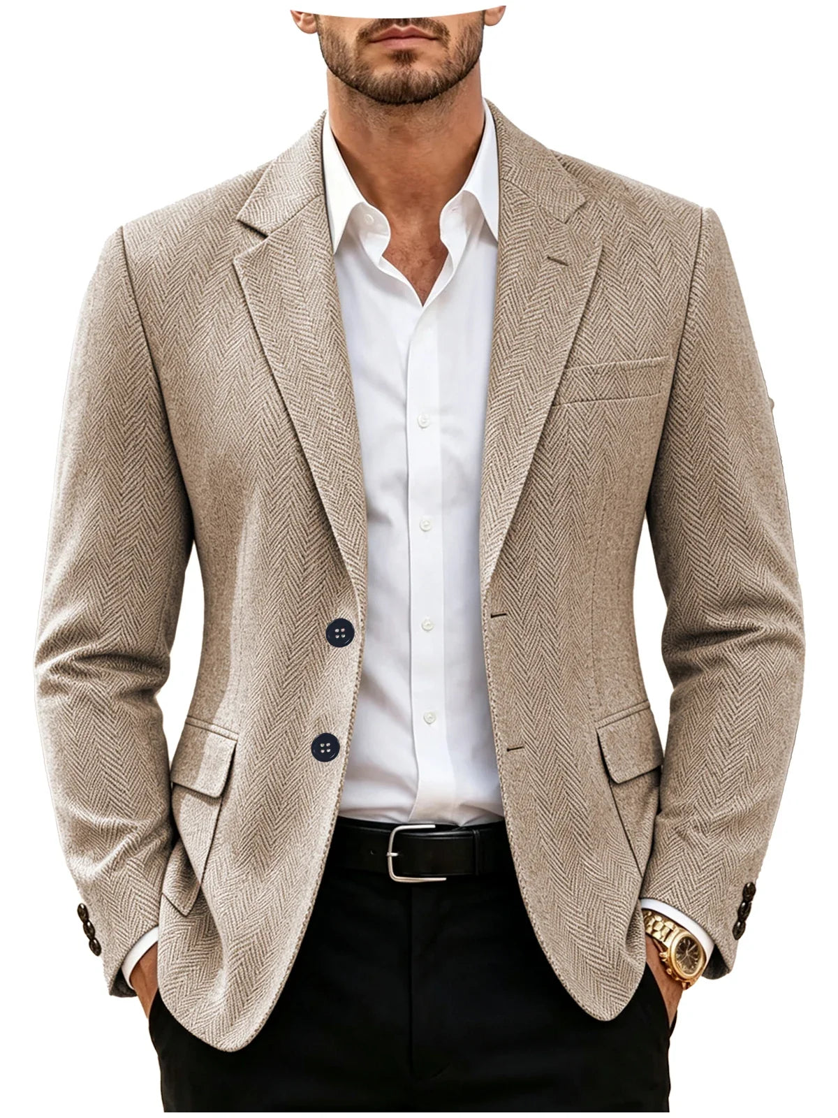 British Men's Blazer Vintage Herringbone Tweed Slim Fit Suit Jacket Wool Blend Formal Business Casual Sport Coat Wedding Office