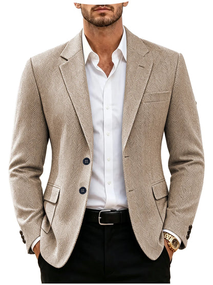 British Men's Blazer Vintage Herringbone Tweed Slim Fit Suit Jacket Wool Blend Formal Business Casual Sport Coat Wedding Office