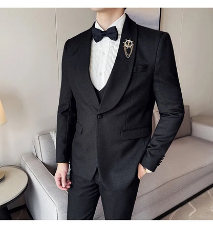 Men's Slim Fit 3-Piece Suit for Weddings, Parties & Formal Occasions – White, Red, Black