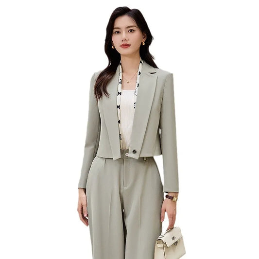 Fashion Khaki Black Green Office Ladies Pant Suit Women Female Business Work Wear Jacket and Trouser Formal 2 Piece Blazer Set