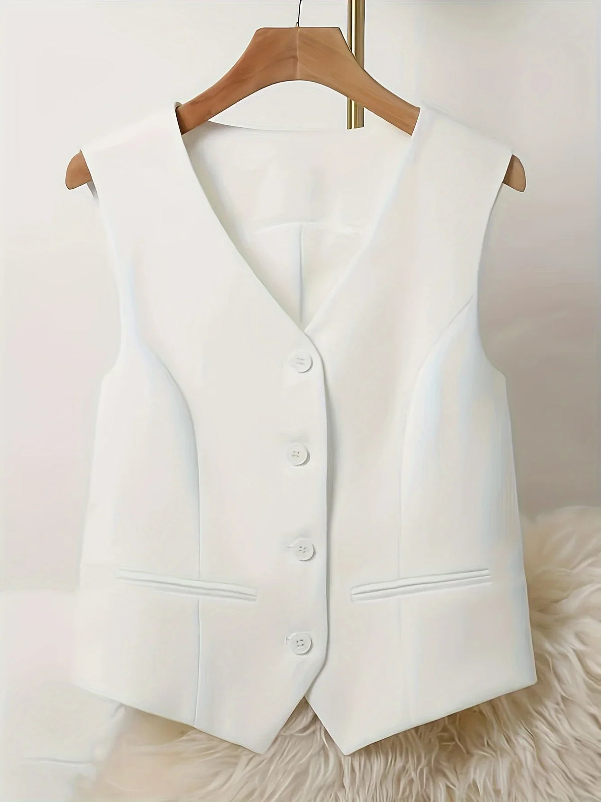 Women's Sleeveless Vest V-Neck Button Front Cut Casual Style With Elegant Spring Summer and Fall Routine Suitable for the Office