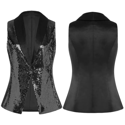 Fashion Sequins Vests Women's Tassel Sleeveless Waistcoat Jazz Dance Costume Shiny Vest 80s Disco Music Festival Party Clubwear