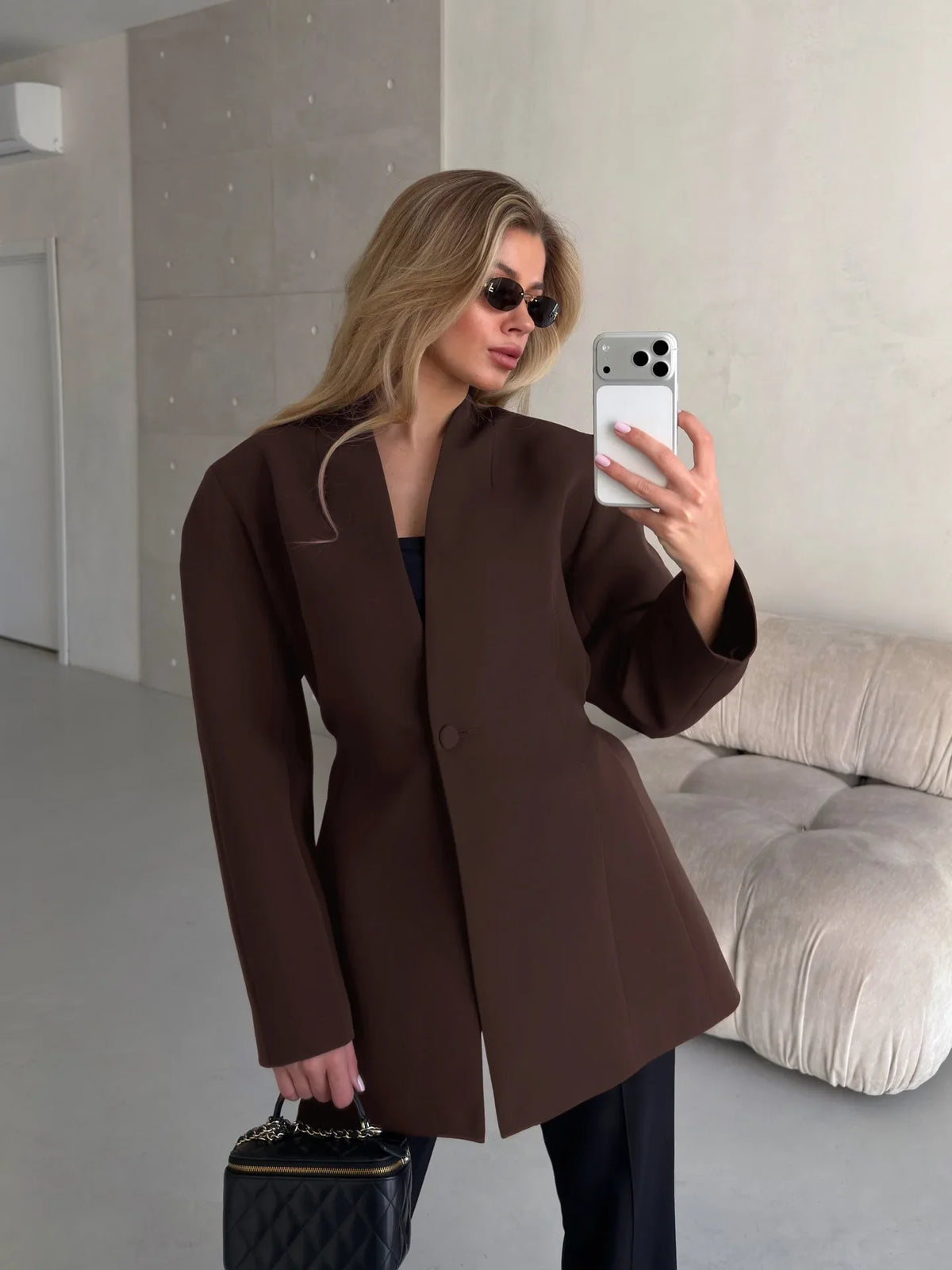 Winter,European,Clothes,Workplace,Office,Suit coat,Chic,Sexy,V-Neck,Elegance,Women,Tops,Long Sleeve,Lace up,Jacket,2026,6722002