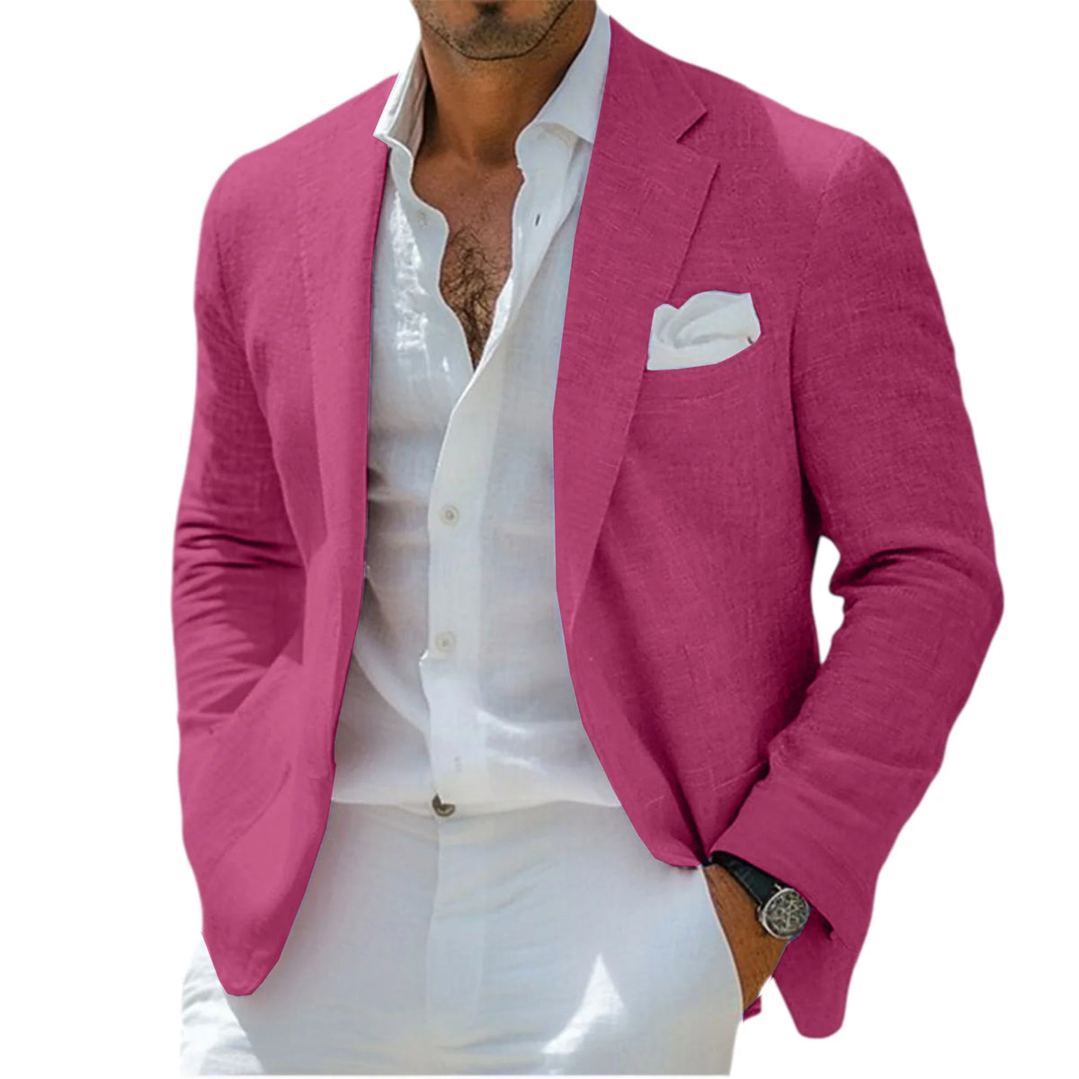 Men's Linen Blazer Notched Lapel Casual Business Sport Coat Slim Fit Breathable Wrinkle-Resistant Wedding Business Tuxedo Jacket