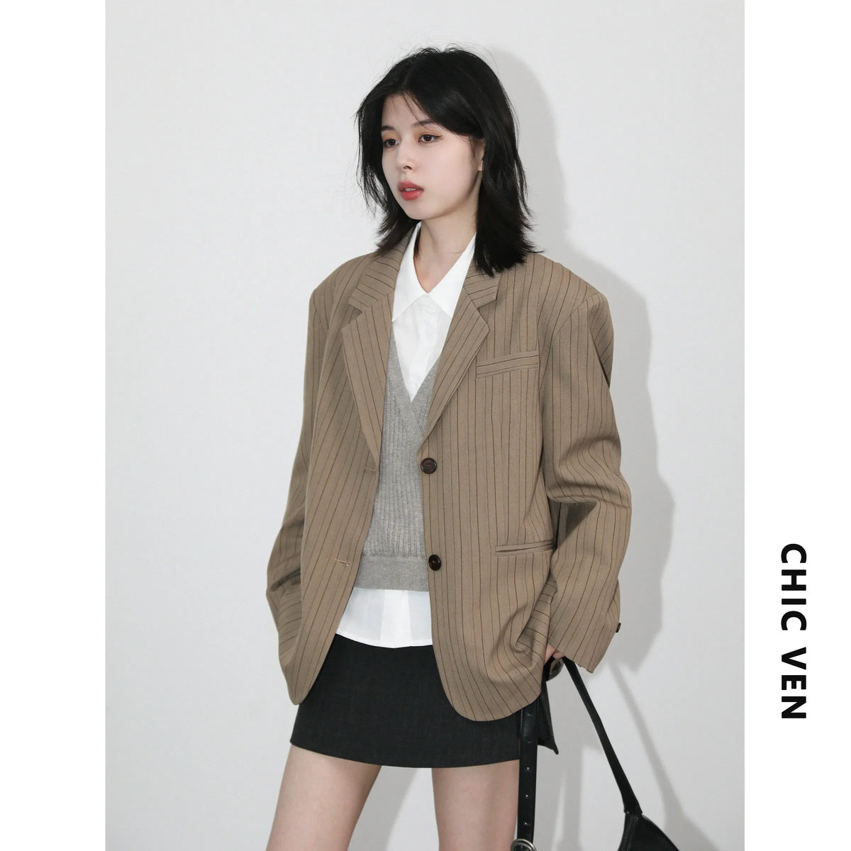 New Women Blazers Single-breasted Loose Casual Retro Striped Office Ladies Suit Jacket Female Coat Spring Autumn 2026
