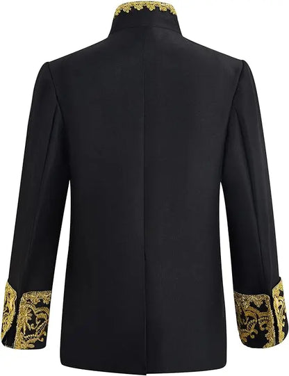 Children Golden Flower Performance Photograph Suit Boys Jacket Pants Tie 3PS Drama Dress Kids Prince Charming Cosplay Costume
