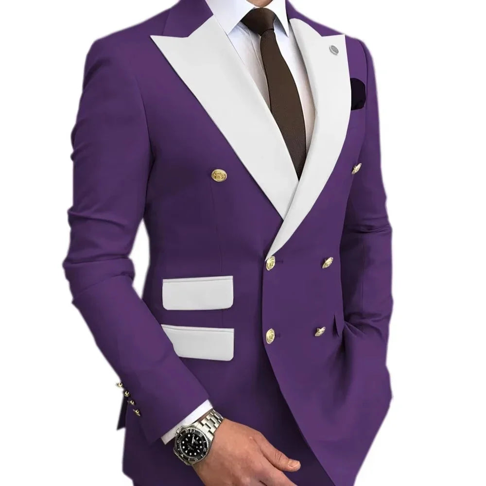 Men's Suit Blazer Slim Fit Double Breasted with White Peak Lapel Jacket Formal Business Tuxedo for Wedding Prom Party Dinner