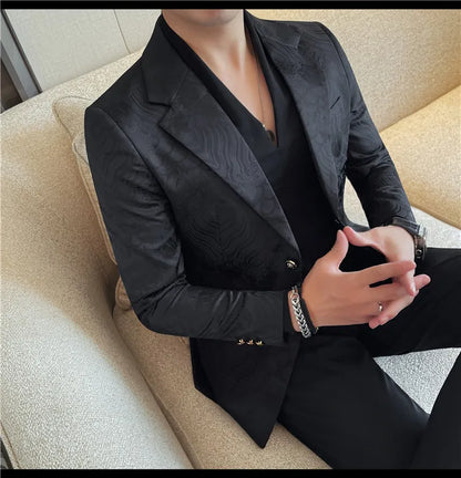 Luxury Jacquard Casual Suit Jacket for Men Autumn Korean Fashion Business Social Blazers Handsome Office Wedding Dress Jacket