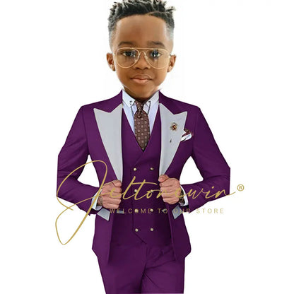 Suits For Boy Jacket Vest Pants 3 Pieces Dark Green Birthday Costume Flower Boys Formal Party Suit Kids Wedding Suit Tuxedo