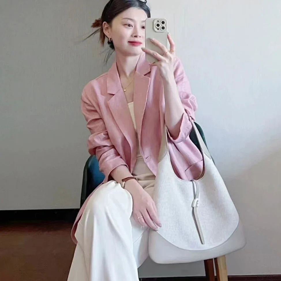 Cotton Linen Suit Jaet Women's Summer New Korean Design Casual Loose Long Sve Top Commute Sle Thin Single Button