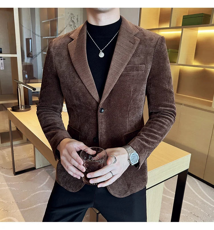 2025 Autumn Winter Velvet Suit Jacket Men Casual Business Blazers Wedding Groom Social Banquet Party Formal Blazer Men Clothing