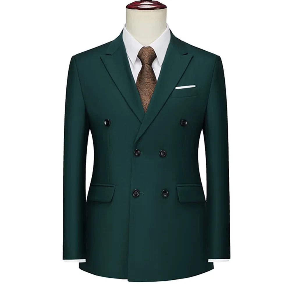 Men's Double Breasted Blazer – Formal Solid Color Suit Jacket for Weddings & Business