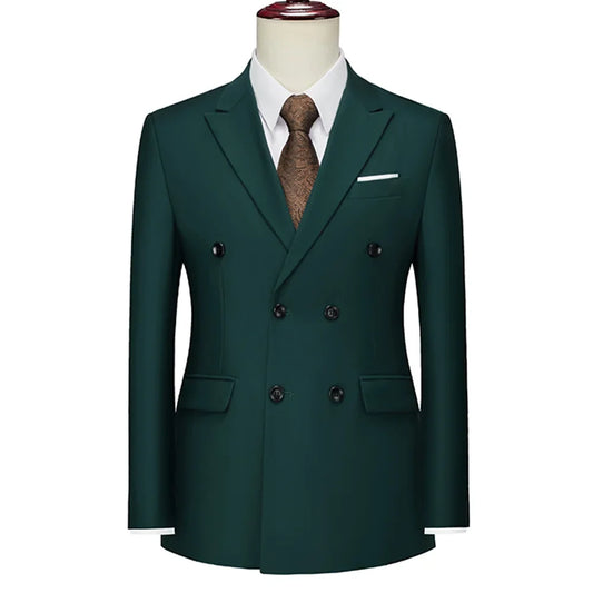Men's Double Breasted Blazer – Formal Solid Color Suit Jacket for Weddings & Business