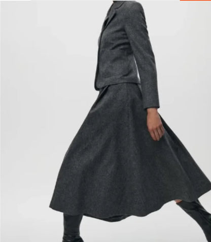 Women's Wool Blend Waist-Cinching Suit Jaet Autumn Winter New Sle Casual All-Match Long Sve Classic Collar  Color