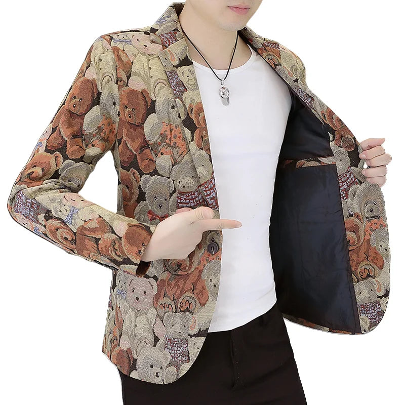 Blazer Fashion Print Trend All-in-one Wedding Outdoor Casual Gentleman Party Comfort Korean Business Men Slim Blazer