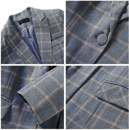 Plaid Women Suits Office Sets 2023 Vintage Long Sleeve Single Button Silm Blazers Chic High Waist Casual Pants Suits