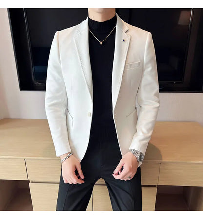British Style Autumn Suede Business Casual Suit Jacket for Men High Quality Social Office Blazers Wedding Groom Dress Coats