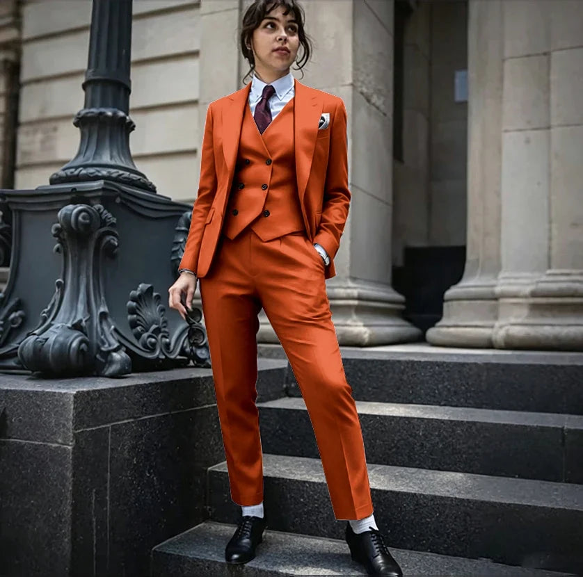 Powerful Black Women 3 Piece Suit Classic Single Breasted Jacket Vest Pants Set Elegant Office Business Formal Lady Outerwears