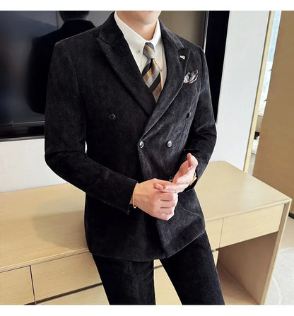 2025 Winter Woolen Men's Wedding Groom Suit Double Breasted Suit 3 Piece Set Business Casual Office Work Party Prom Dress Suits