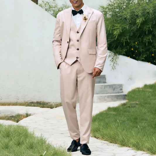 Men Suit Pink 3 Pieces Single Breasted With Lapel For Wedding Groom Banquet Party Prom Business Work Office Jacket Vest Pants