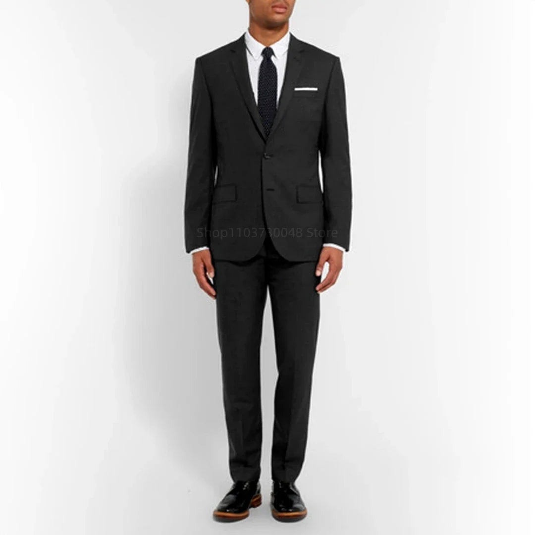 Smart Casual Gray Men's Suit Notch Lapel Two Buttons Jacket Pants Groom Wedding Prom Dinner Tuxedos Business 2-Piece Suits Set
