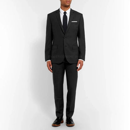Smart Casual Gray Men's Suit Notch Lapel Two Buttons Jacket Pants Groom Wedding Prom Dinner Tuxedos Business 2-Piece Suits Set