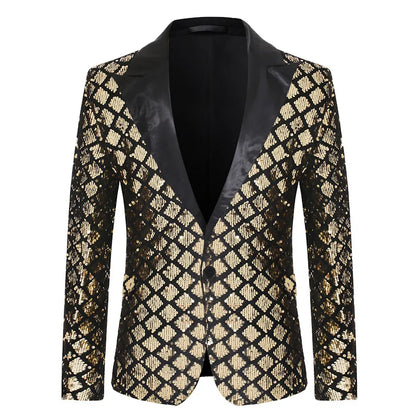 Men's Suit Jacket Autumn and Winter New High-quality Men's Polka Collar Suit Stage Banquet Hosting Party Diamond Sequin Dress