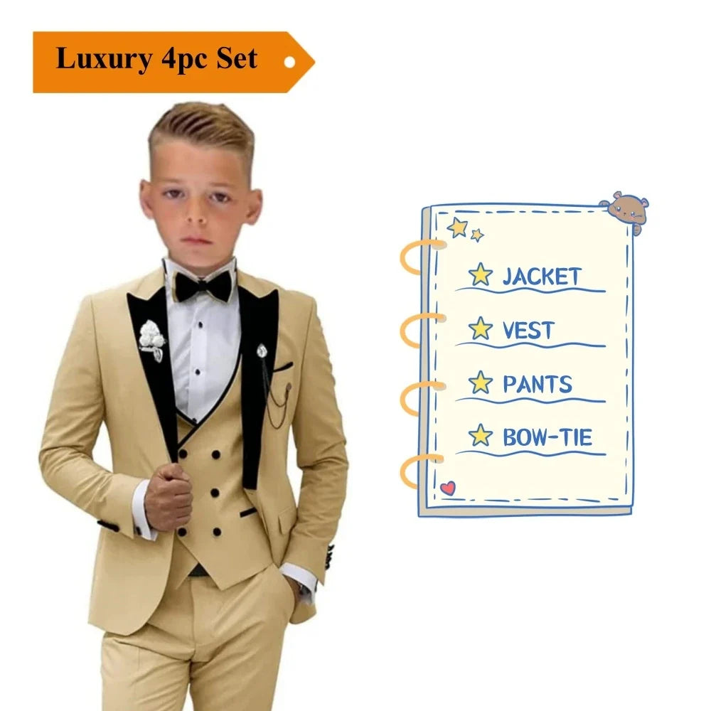 Boys 3-Piece Velvet Tuxedo Suit Set – Formal Slim-Fit with Notched Lapel for Boys