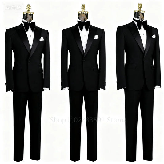 Men's Slim Fit Double Breasted 2-Piece Suit – Notch Lapel Blazer & Pants for Wedding & Formal Events