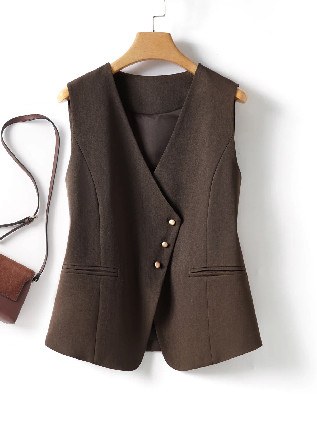 Whitevneck Short Vest for Women Spring & Fall Single-Breasted Slim Workplace Elegant Fashionable Top