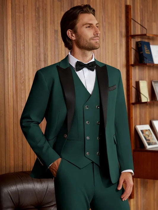 Multi-colors Man Slim Fit Suits 3 Pieces Business Banquet Party Wear Handsome Classic Peak Lapel Suit Set For Men Plus Size