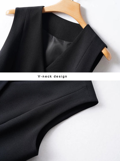 Short V-Neck Suit Vest for Women, Spring and Autumn Slant-Buttoned Top, Perfect for Office Wear and Versatile Vest