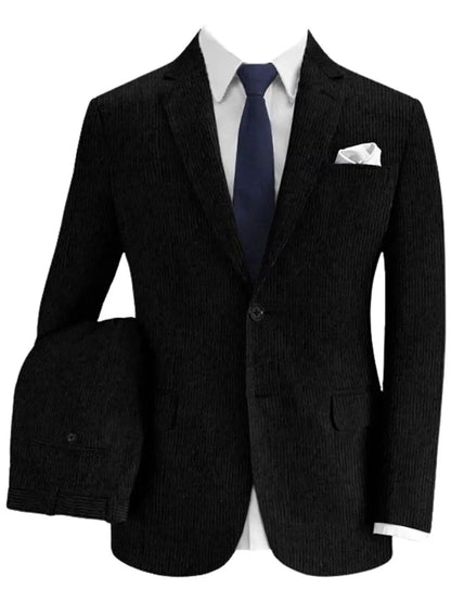 Costume Homme en Velours Côtelé Kaki Coupe Ajustée Revers Cranté Deux Boutons Blazer Pantalon Mariage Marié Smoking Ensemble 2 Pièces Affaires (Veste+Pantalon)