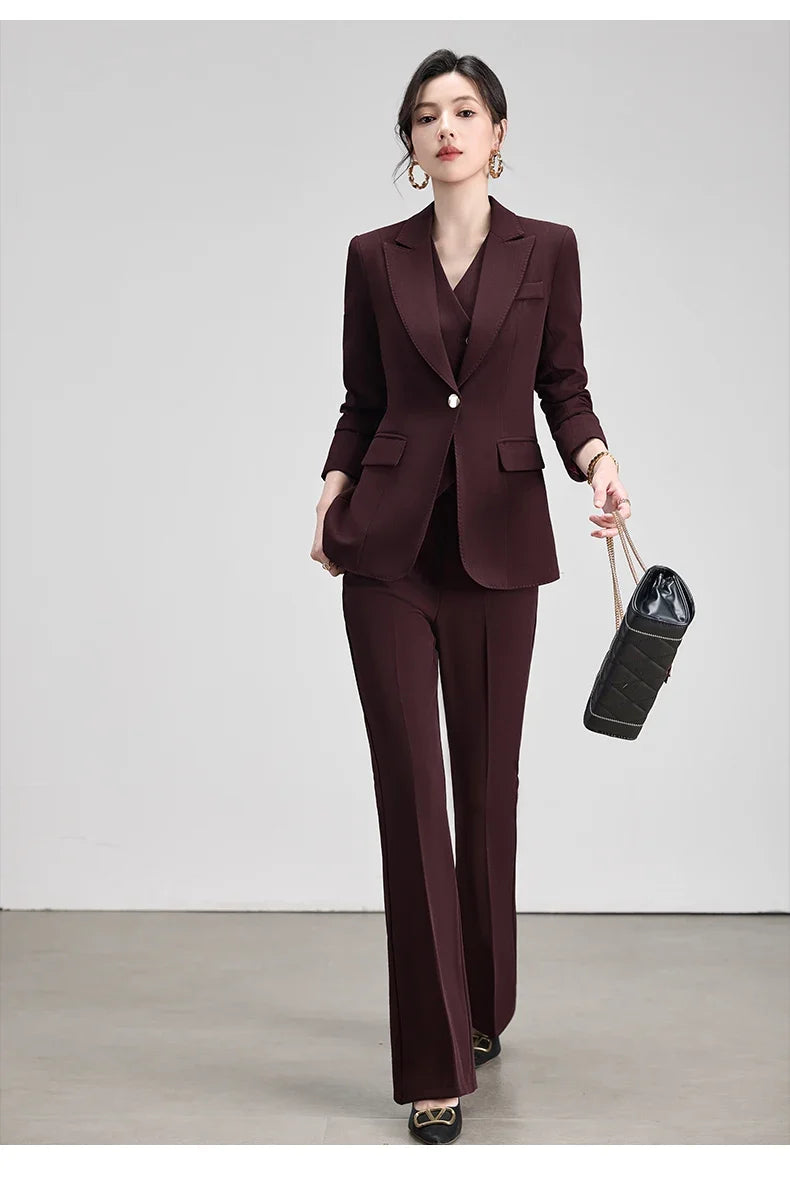 Autumn New Elegant Chic Business Formal Outfit for Women Long Sleeve Blazer and Pants Two Piece Matching Sets Trousers Suit