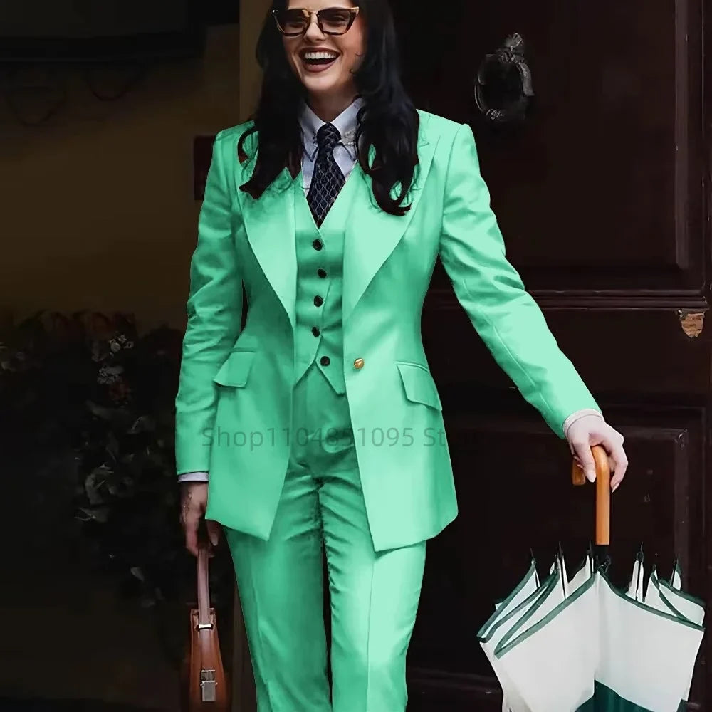 Fashion Single Breasted Women's Suits Blazer Luxury Regular Length 3 Piece Jacket Vest Pants Outfit Formal Lady Clothing Costume
