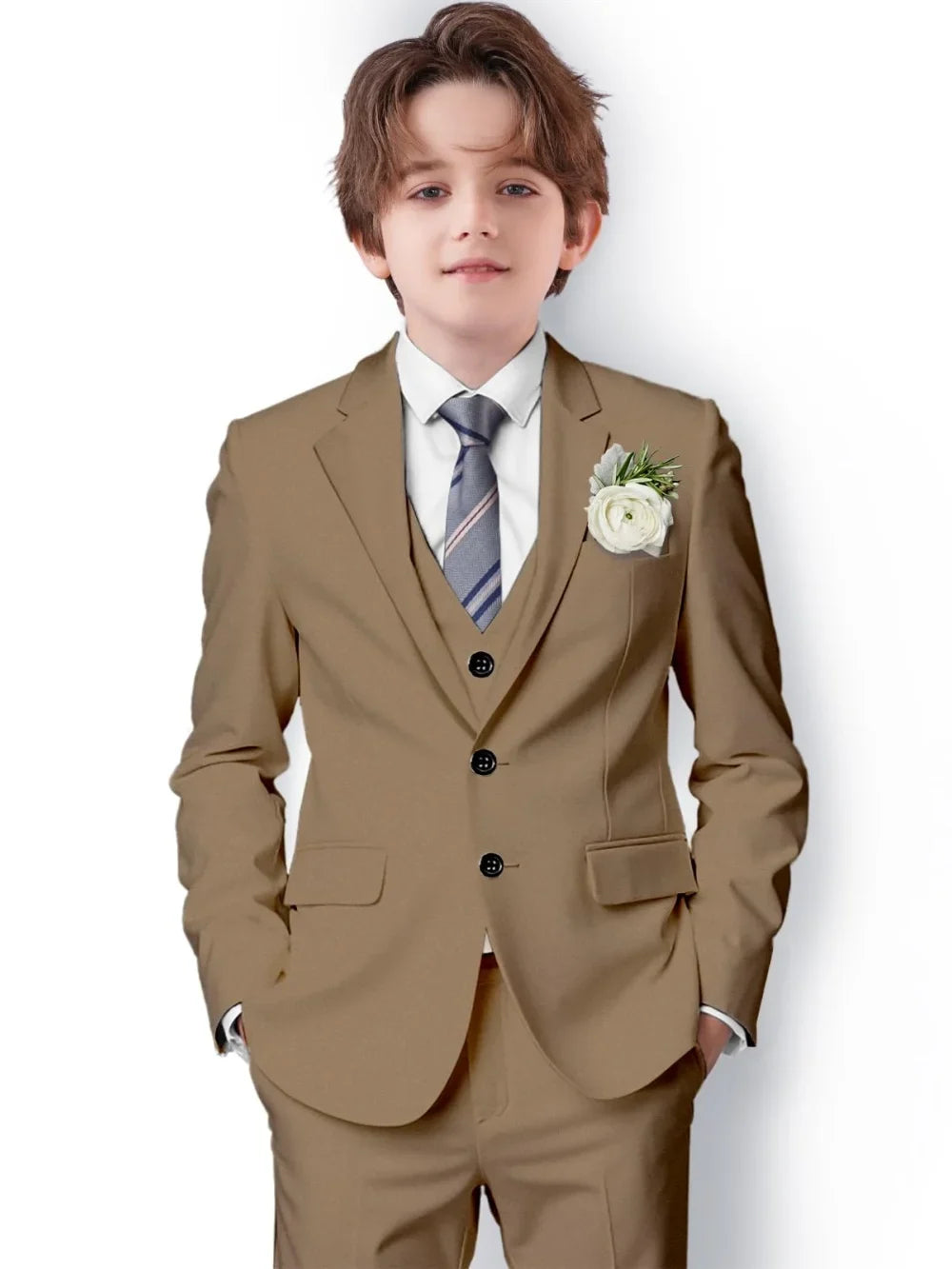 New Boys Slim Fit Suits 3 Pieces For Birthday Party Notched Lapel Kids Formal Suit Set Wedding Ring Bearer Outfit 2-20T