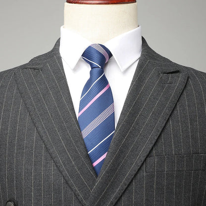 Men's Suit Double-Breasted Slim Fit Striped Two-Piece Set for Wedding & Business