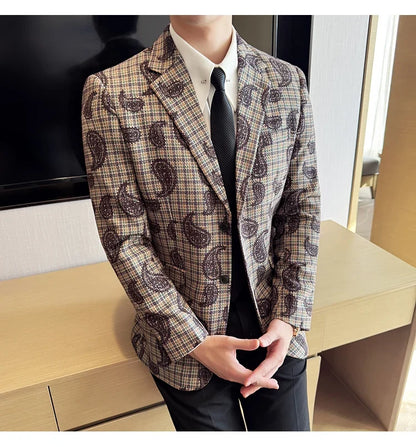 2025 Fashion Embroidery Jacquard Suit Jacket Korean Style Slim Fit Business Formal Social Prom Party Tuxedos Men Clothing 5XL-M