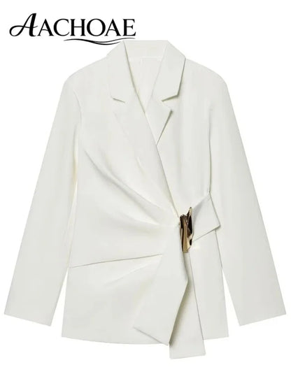 Women Asymmetric Buckle Blazer Elegant Wrap Suit Jacket Slim Waist Tailored Office Lady Workwear Fashion Blazer Coat