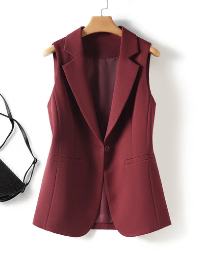 Fashionable Spring and Autumn Sleeveless Suit Vest for Women's Workplace Elegant Versatile Slim Suit Collar Vest Top Jacket