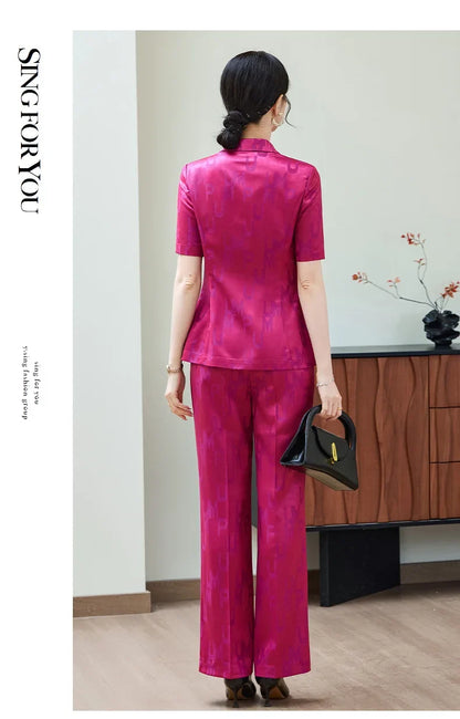 Fashion Letter Print Short Sleeve Professional Suit Women New 2026 Summer Elegant Slim Blazer And Pants Office Ladies Work Wear
