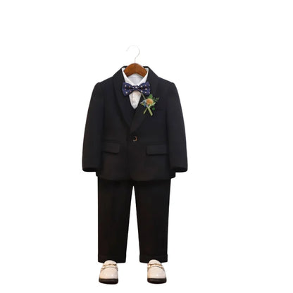 Kids Spring Autumn 5Pieces Balzer Set With Jacket Vest Pants Bowtie Brooch Boys Formal Wedding Birthday Party Suit